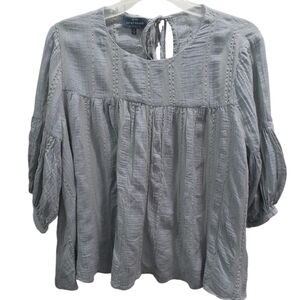 Lucky Brand Blue Gray  Flutter Sleeve Blouse